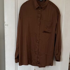 NWOT Express Satin Boyfriend Button Down Shirt